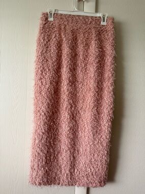 Women’s Soft Blush Pink Fuzzy Faux Fur Skirt